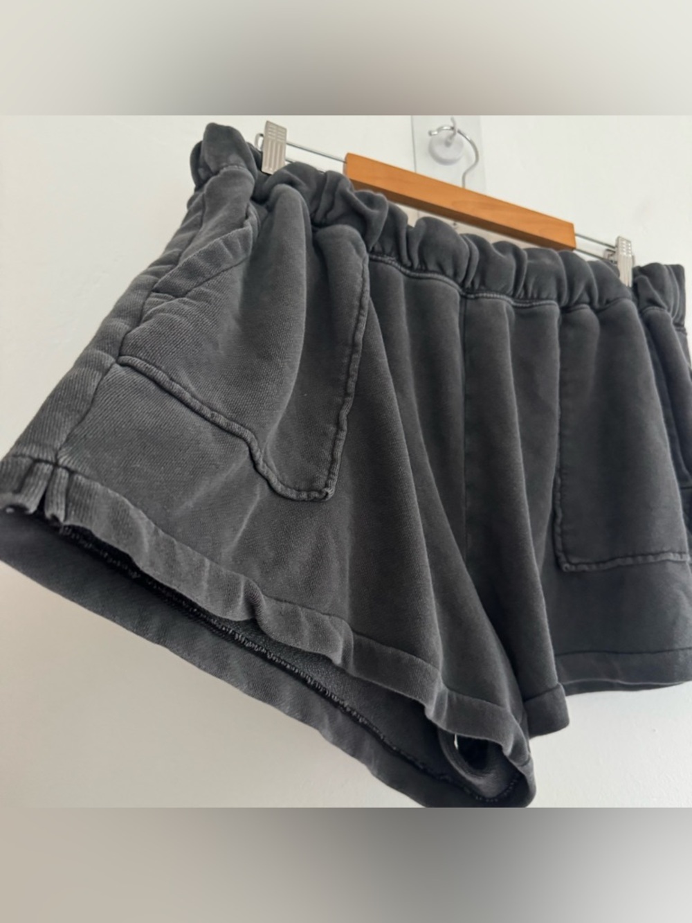 Aerie Go-To Fleece Short Smoked Gray Elastic Waist Cotton Blend Minimal Cozy - Picture 4 of 10